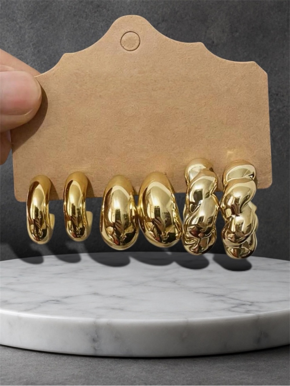 Gold Chunky Hoop Earrings Set | 3 Pair Statement Huggie Twisted Earrings Bundle